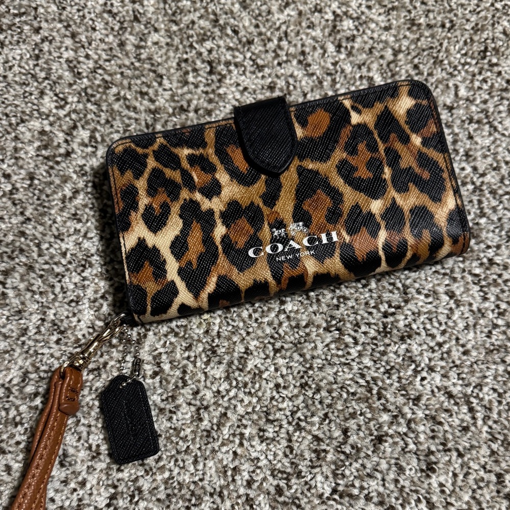 Leopard Print Coach Wristlet Wallet